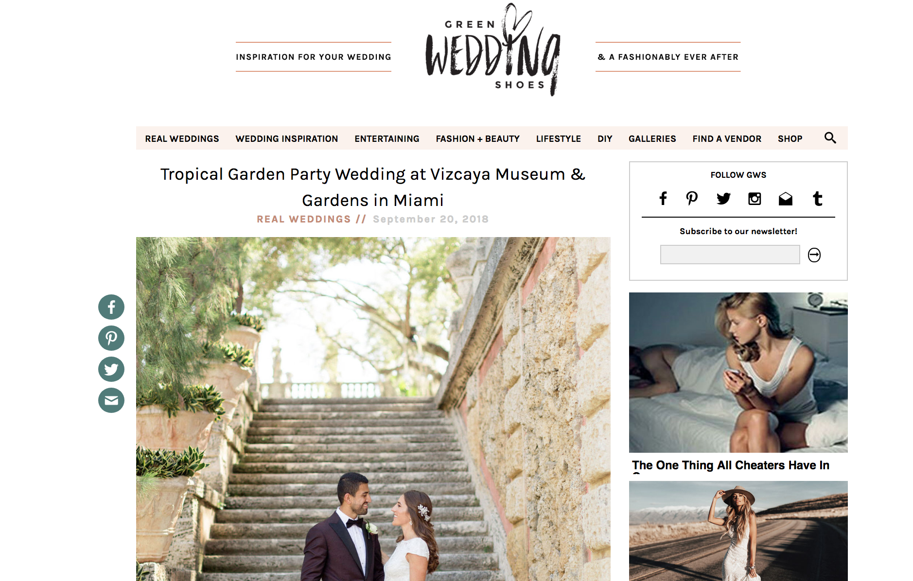Featured on Green Wedding Shoes our Tropical Vizcaya Museum Wedding