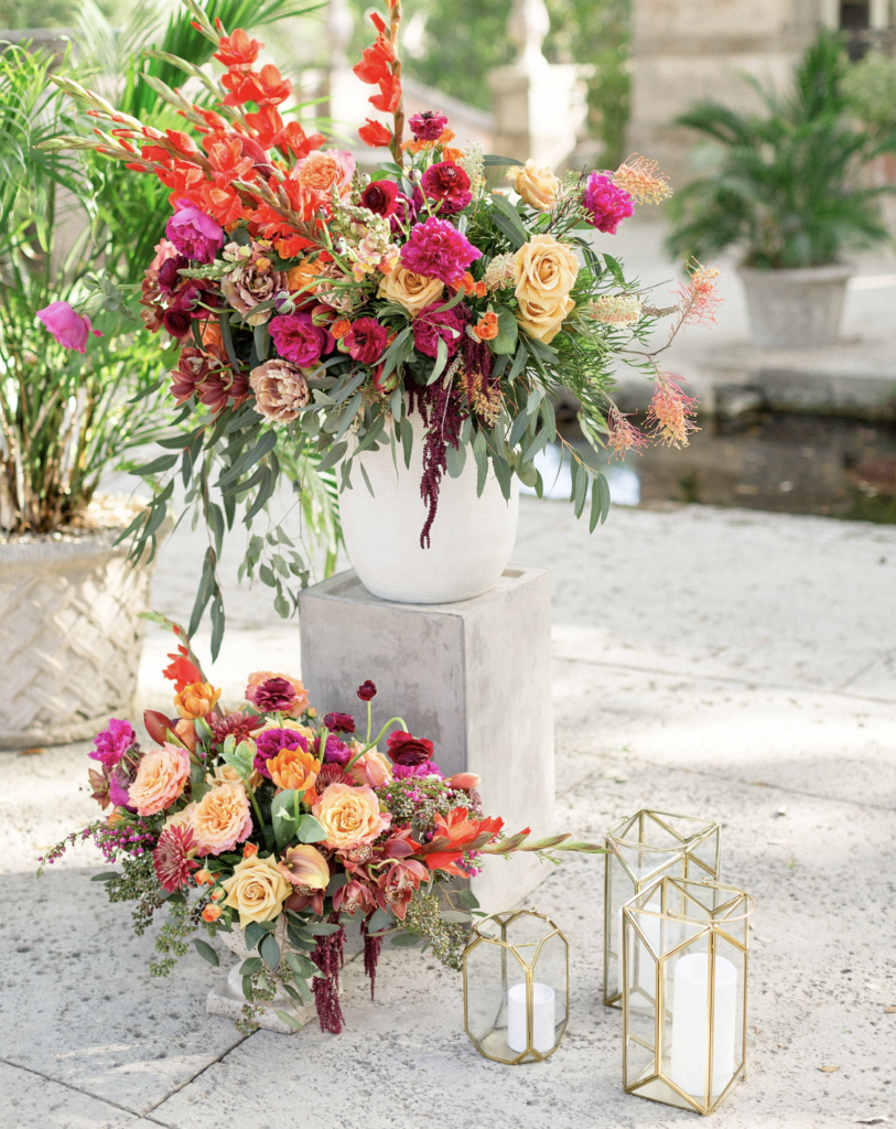 A unique Vizcaya Museum Wedding in Miami The Creatives Loft Weddings Miami floral arrangements at ceremony