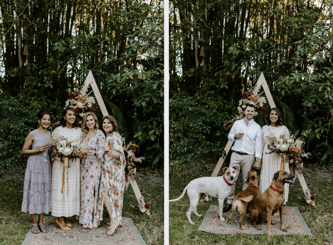 Miami Bohemian Elopement Wedding The Creative's Loft bride with moms and dogs