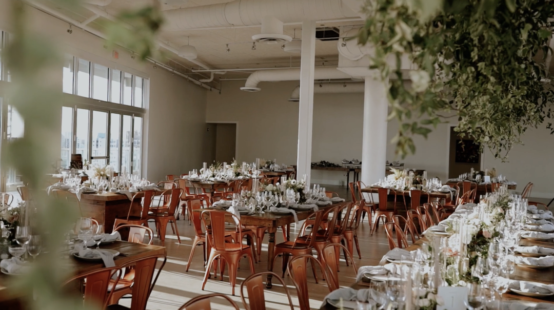Overall View of the Romantic Industrial Reception at Penthouse Riverside Wharf