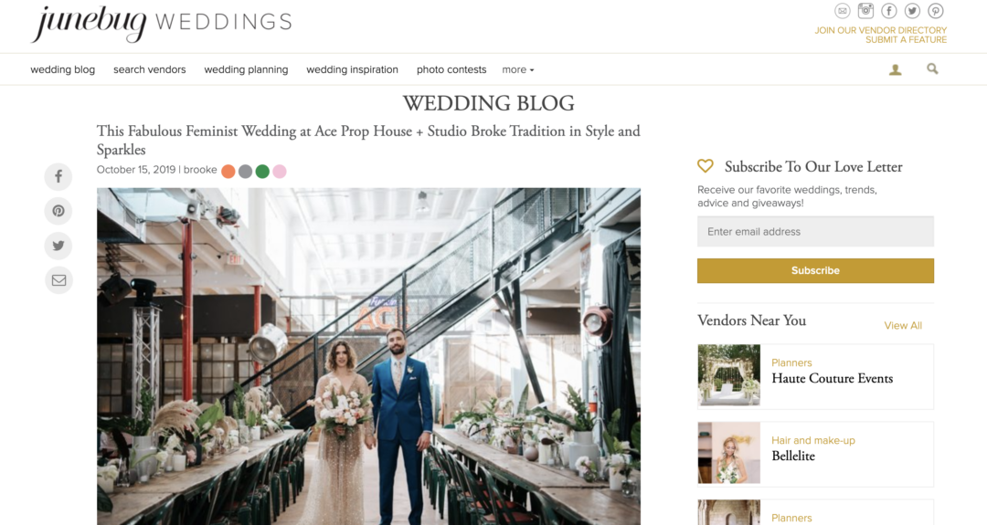 Featured on Junebug Weddings our ACE PROPS Wedding in Miami