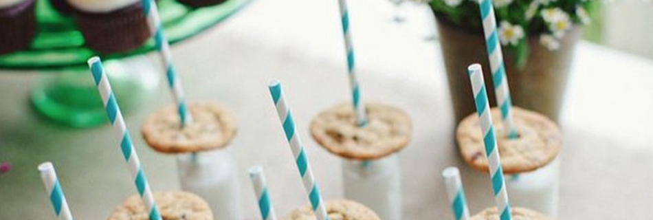 Cookies with Milk Shots in a Baby Shower.