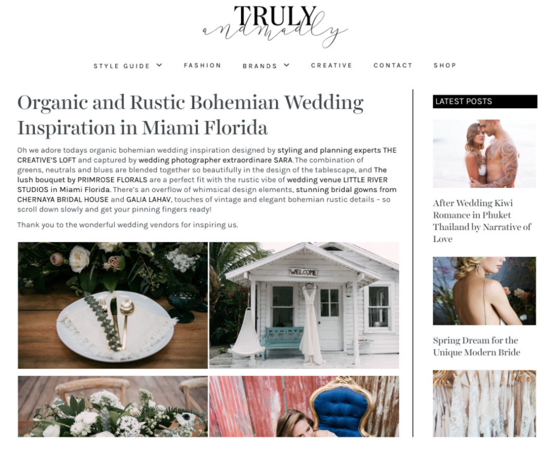 Featured on Truly and Madly - Organic & Rustic Bohemian Wedding Inspiration in Miami