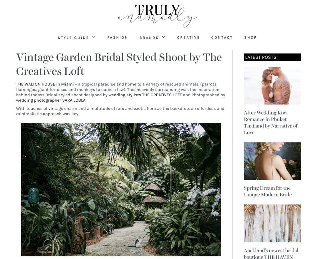 Featured on Truly and Madly - Vintage Garden Wedding at The Walton House The Creatives Loft Miami and NYC Wedding Planner