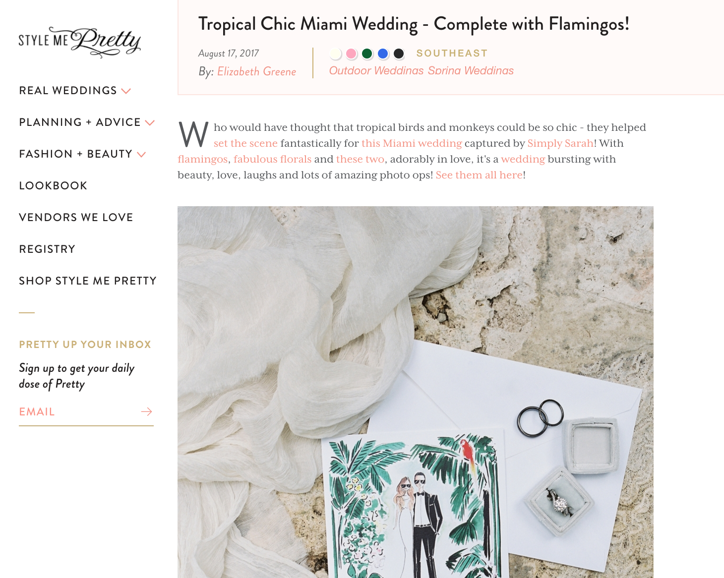 Featured on Style Me Pretty Blog our Tropical Chic Wedding The Creatives Loft Wedding Planning Studio