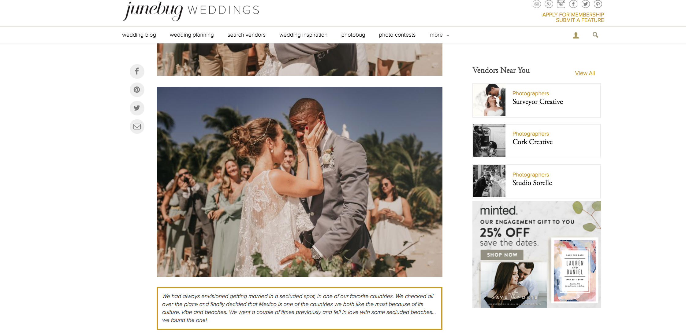 Featured on Junebug Weddings our Boho Beach Wedding The Creatives Loft