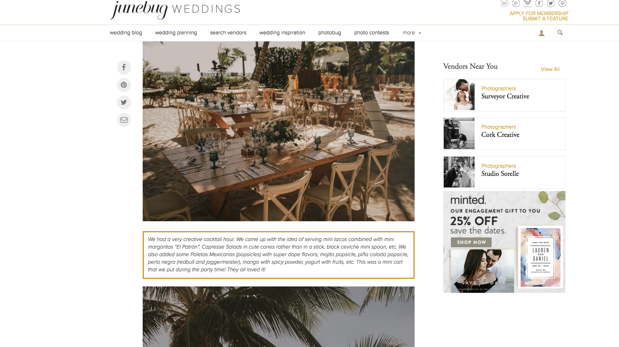 Featured on Junebug Weddings our Boho Beach Wedding The Creatives Loft