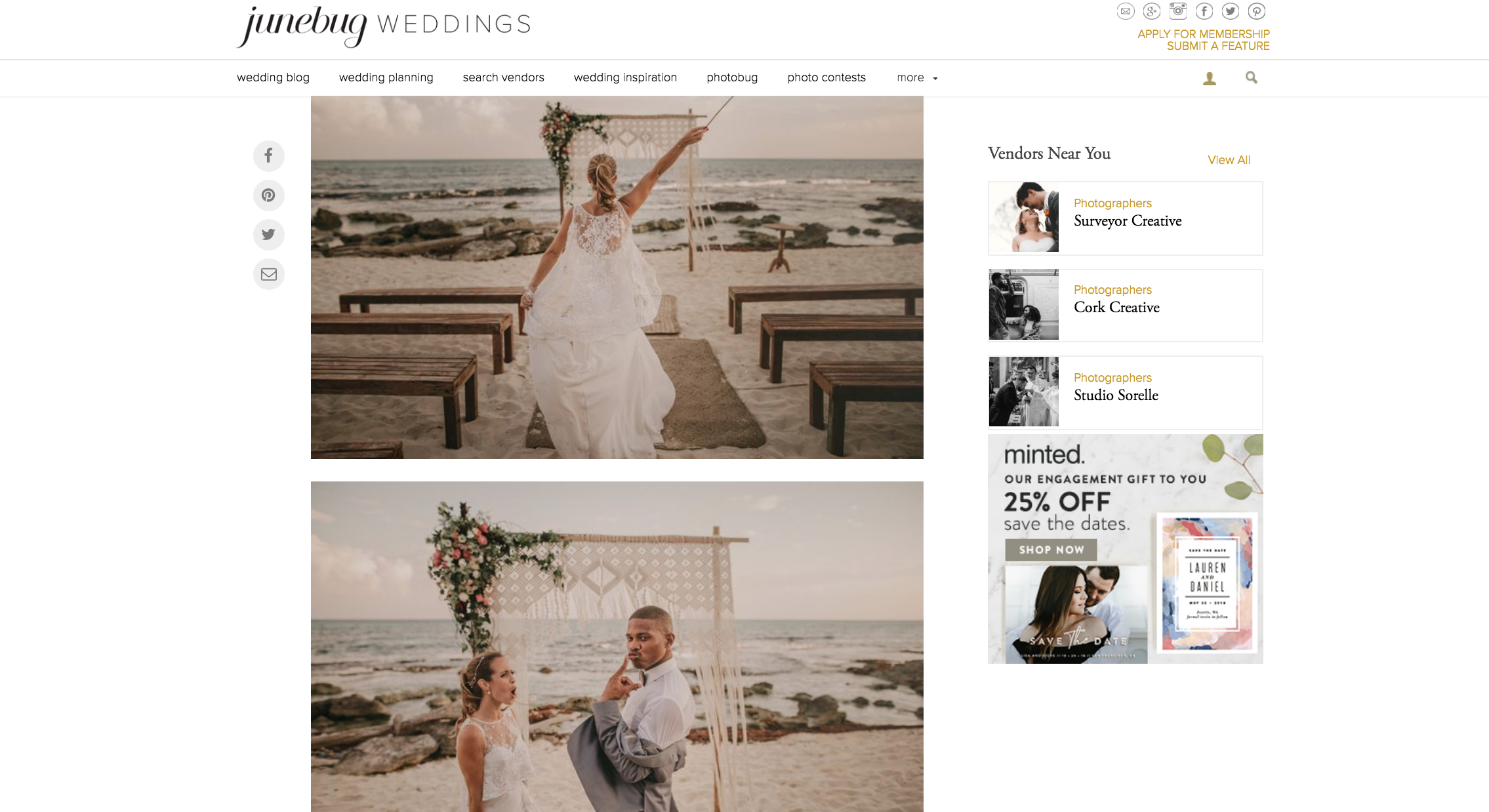 Featured on Junebug Weddings our Boho Beach Wedding The Creatives Loft