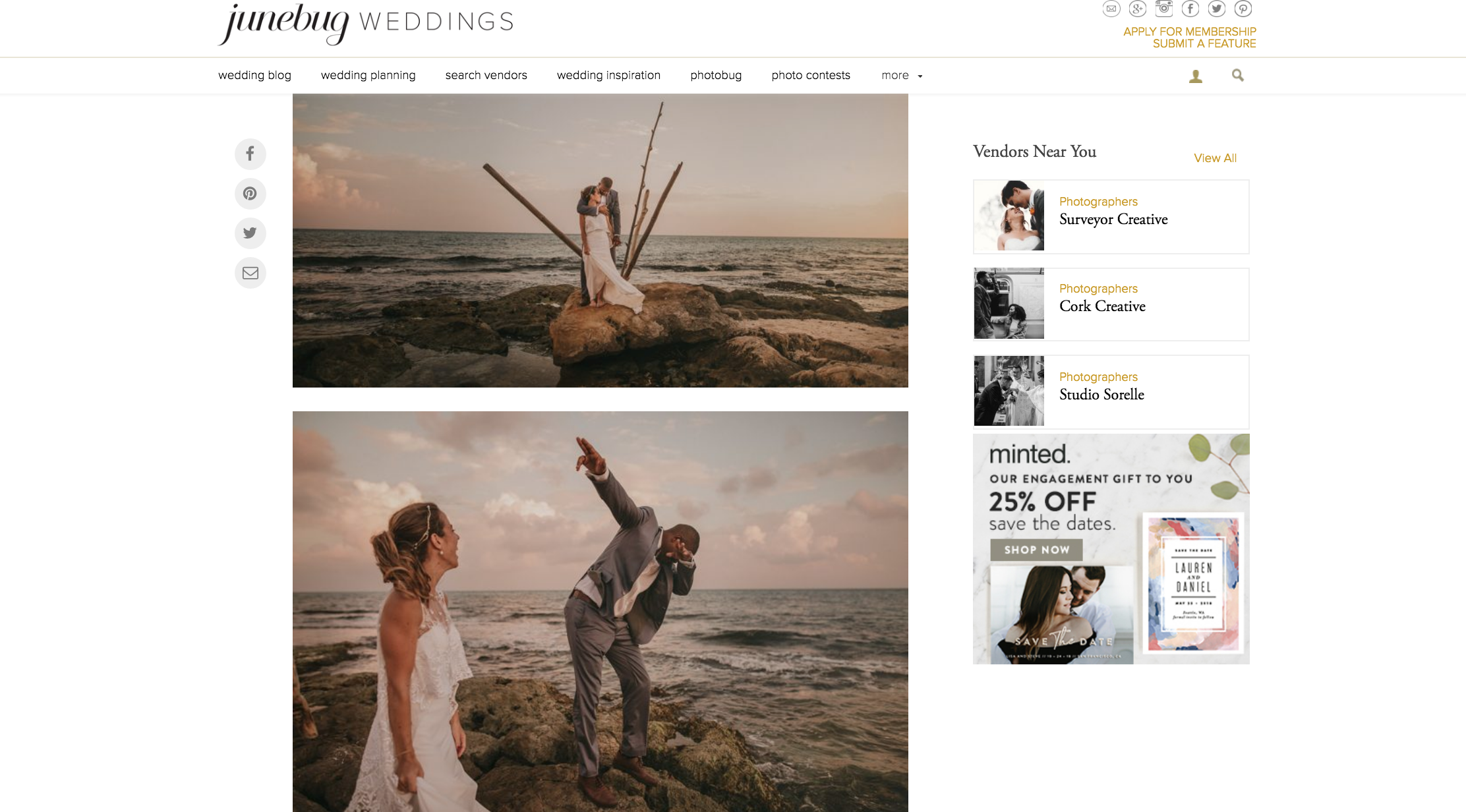 Featured on Junebug Weddings our Boho Beach Wedding The Creatives Loft