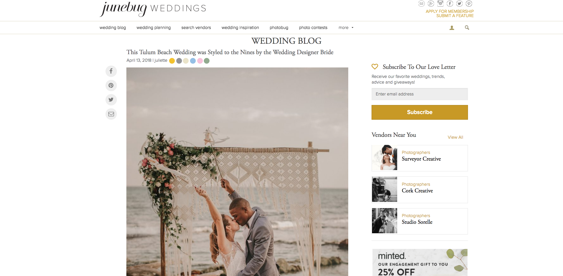 Featured on Junebug Weddings our Boho Beach Wedding The Creatives Loft