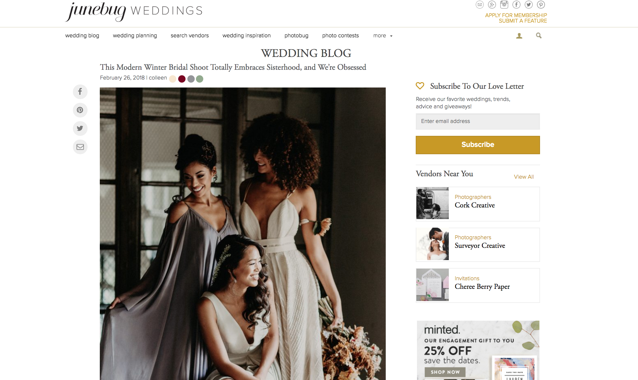 Featured on Junebug Weddings our Winter Bridal Editorial Wedding The Creatives Loft Wedding Planner