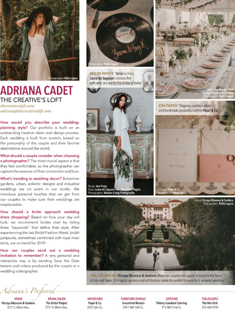 Featured in South Florida Luxury Guide Wedding Planner