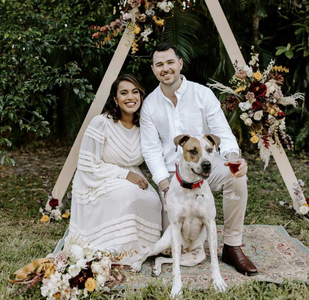 Miami Bohemian Elopement Wedding The Creative's Loft Bride and Groom with their dog at altar