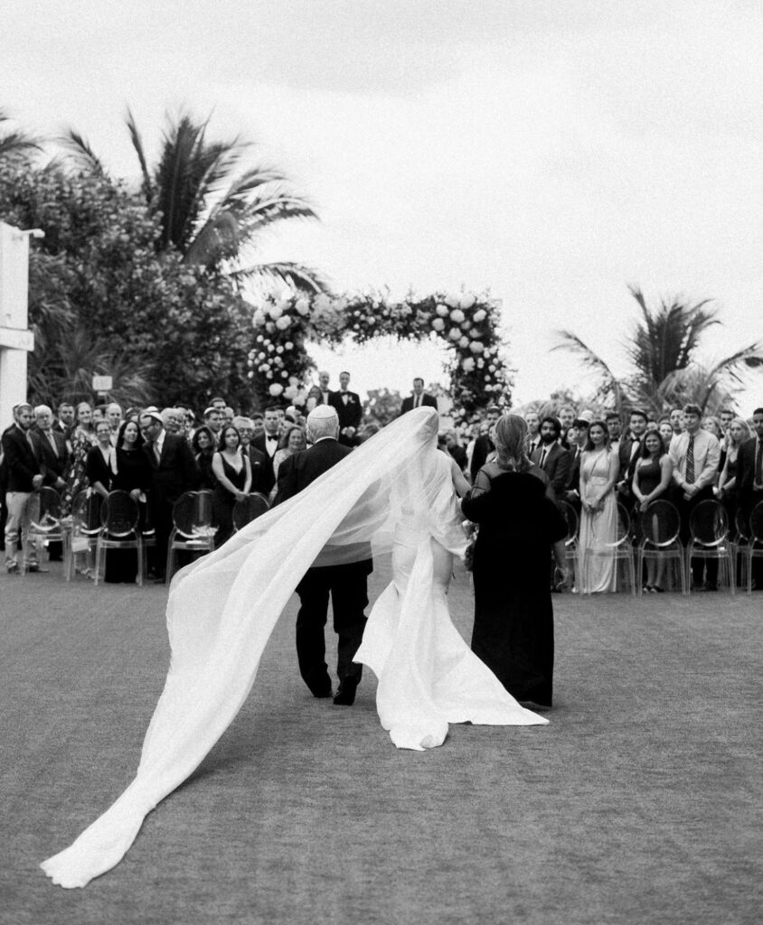 Bride walking towards the altar at Ocean Terrace 1 Hotel South Beach