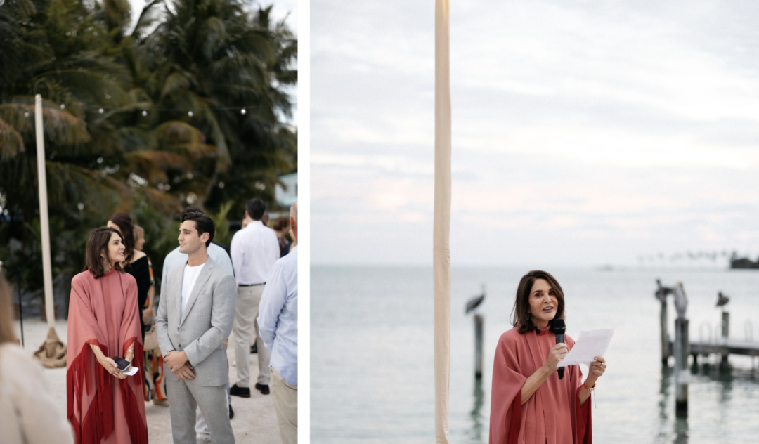 Groom and his mother looking at each other