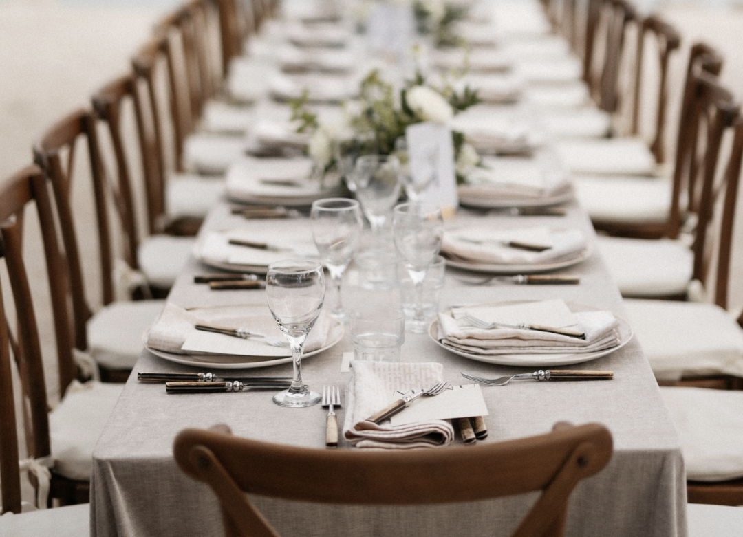 Close up of one of the long tables