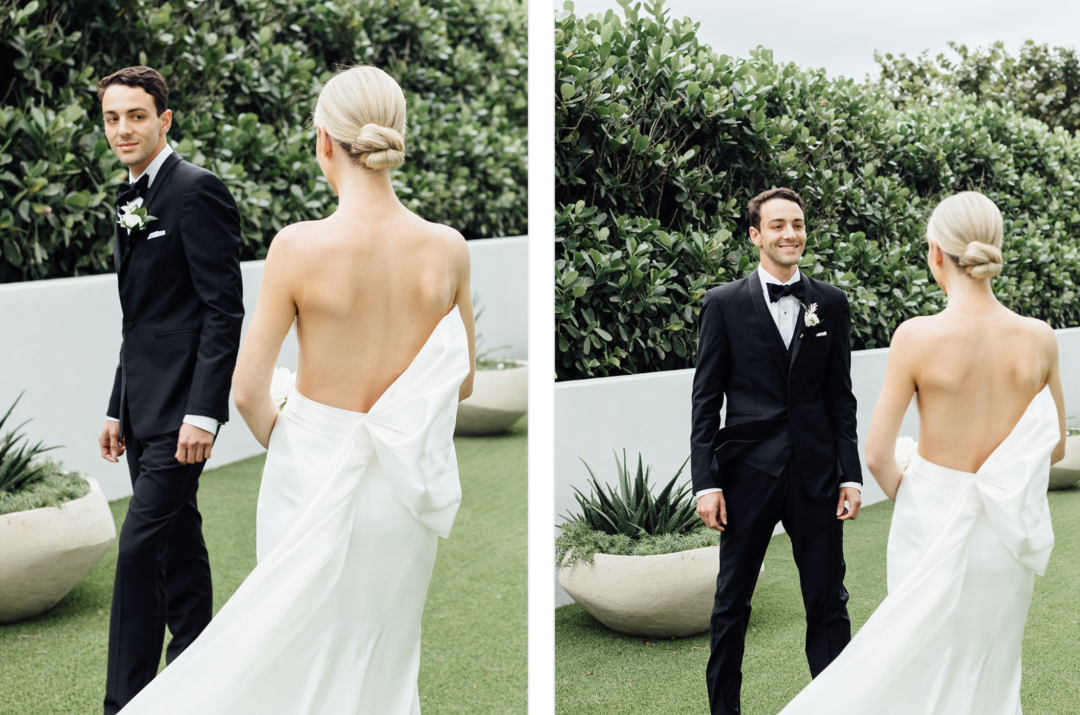 The bride and the groom seeing each other for the first time